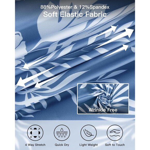 Men Blue Hawaiian Wrinkle Free Short Sleeve Button Down Tropical Floral Shirt - Picture 4 of 5